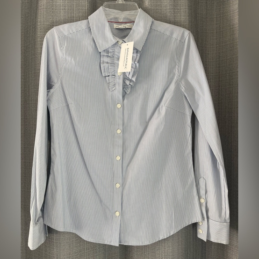 Banana Republic Light Blue and White Pinstripe Dress Shirt